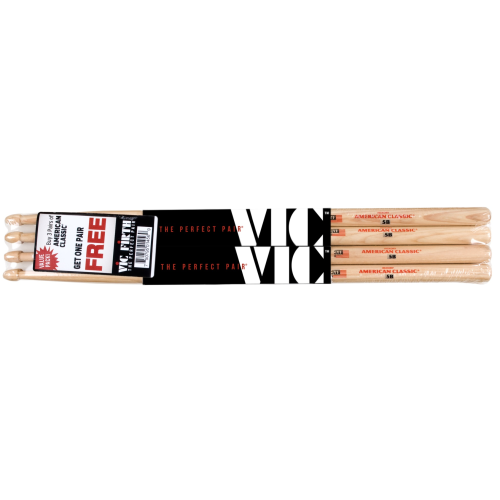 Vic Firth 4er Value Pack Hickory Drumsticks 5B, Wood Tip