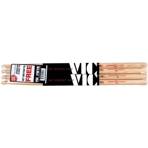 Vic Firth 4er Value Pack Hickory Drumsticks 7A, Wood Tip