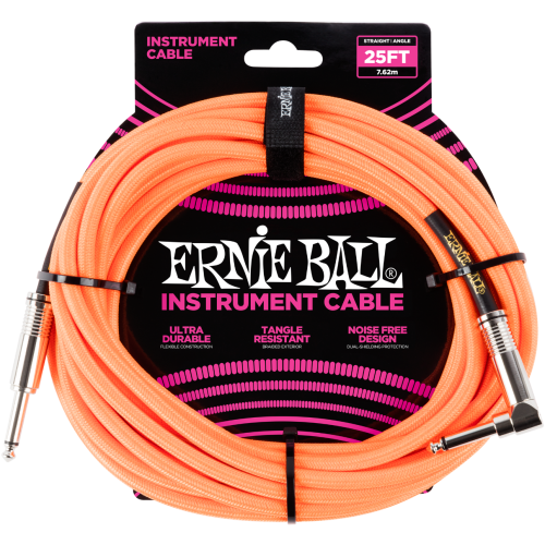 Ernie Ball Instrumentenkabel, gerade/gewinkelt, 7,62m Neonorange