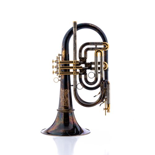 Schagerl Wunderhorn V B-Basstrompete Vintage klar lackiert mit vergoldeten Kleinteilen
