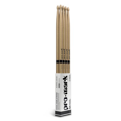 Promark Hickory Drumsticks 5A, Wood Tip 4-Pack