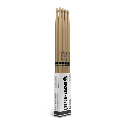 Promark Hickory Drumsticks 5B, Wood Tip 4-Pack