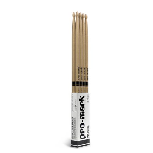 Promark Hickory Drumsticks 7A, Wood Tip 4-Pack