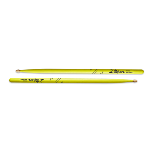 Zildjian Hickory Drumsticks 5A Neon Yellow, Wood Tip