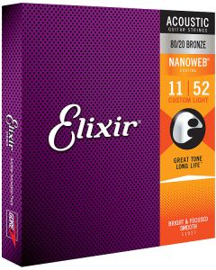 Elixir Nanoweb 11027 80/20 Bronze Custom Light 011-052