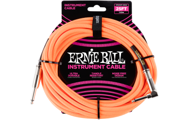 Ernie Ball Instrumentenkabel, gerade/gewinkelt, 7,62m Neonorange