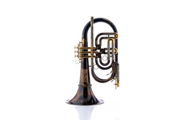 Schagerl Wunderhorn V B-Basstrompete Vintage klar lackiert mit vergoldeten Kleinteilen